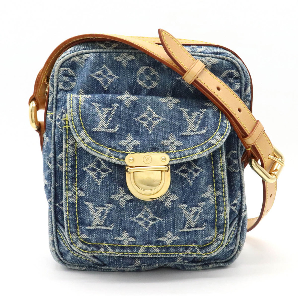 Louis Vuitton Monogram Denim Camera Bag Shoulder Clutch Crossbody Blue
